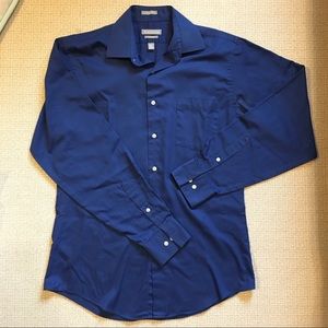 Van Heusen Lux Sateen Fitted Dress Shirt Blue 15.5